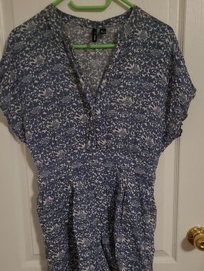 Mango Blue & White Floral Romper